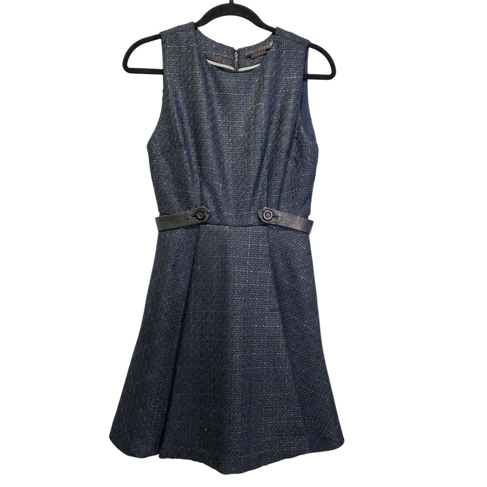 Alice‎ + Olivia Tweed Fit & Flare Dress Sleeveless Career Party Blue Size 2